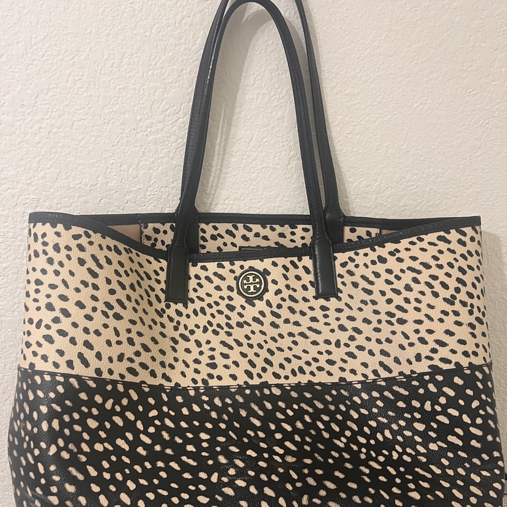 Tory Burch Black and Cream Tote Bag